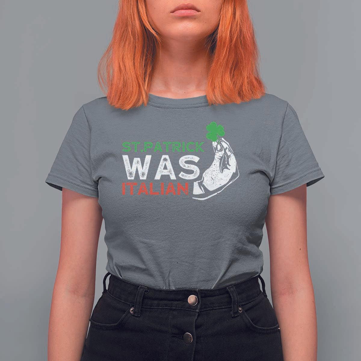 Funny St Patrick Was Italian T Shirt For Women St Patrick's Day Italian Pinched Fingers Shamrock