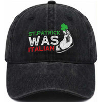 Funny St Patrick Was Italian Washed Cotton Baseball Cap St Patrick's Day Italian Pinched Fingers Shamrock