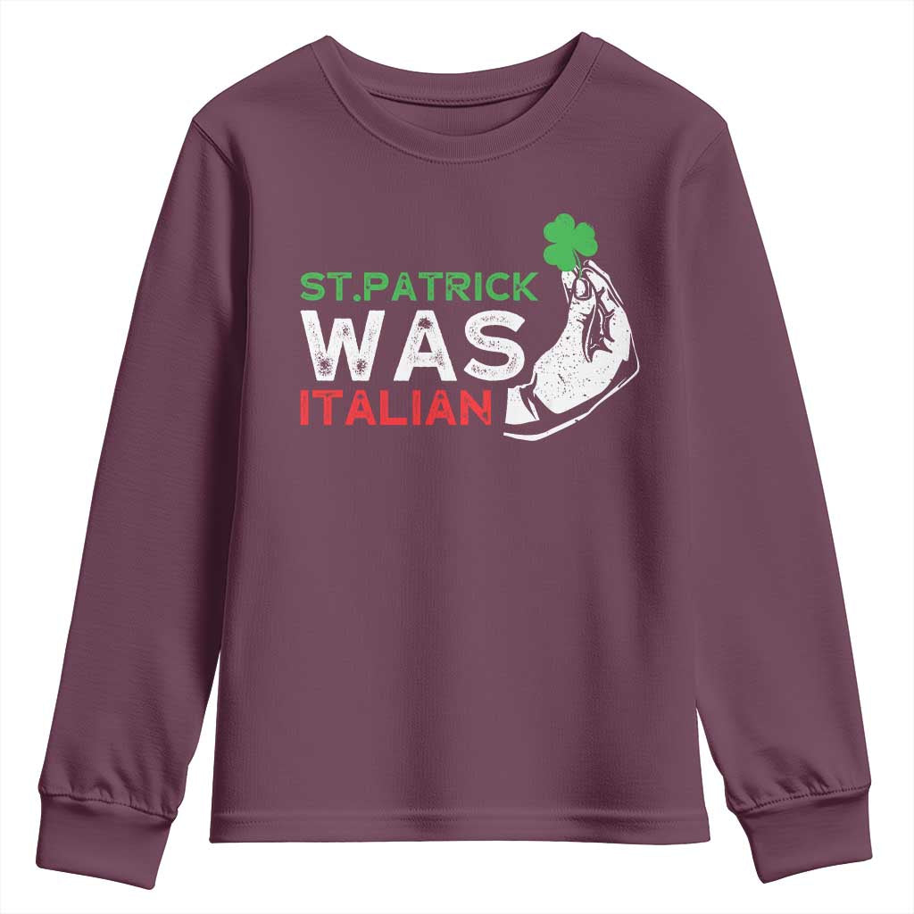 Funny St Patrick Was Italian Youth Sweatshirt St Patrick's Day Italian Pinched Fingers Shamrock