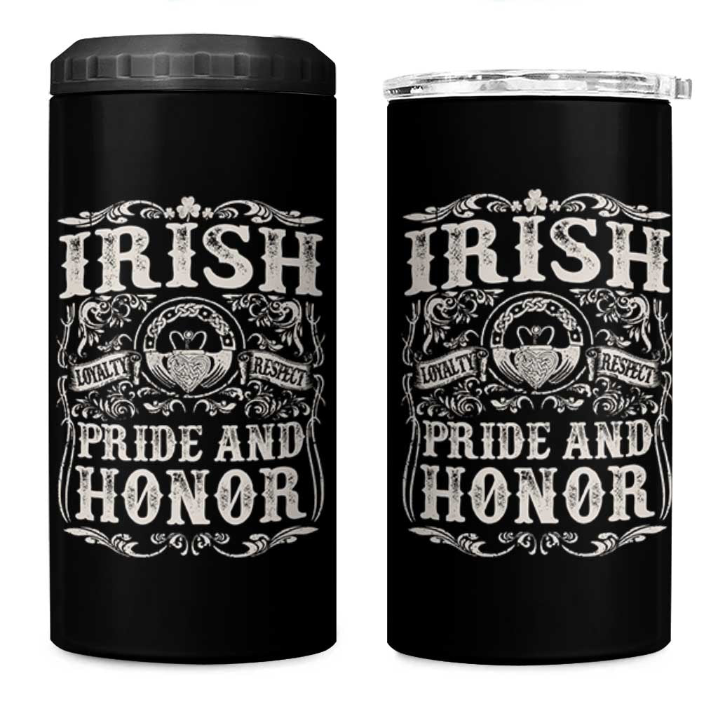 Irish Pride And Honor 4 in 1 Can Cooler Tumbler Vintage Claddagh Ring Celtic Knot