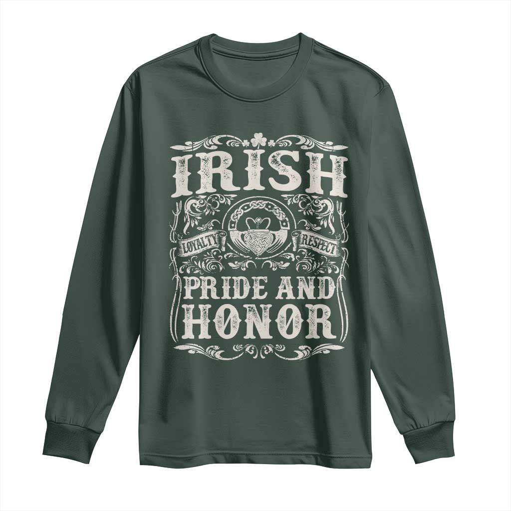 Irish Pride And Honor Long Sleeve Shirt Vintage Claddagh Ring Celtic Knot