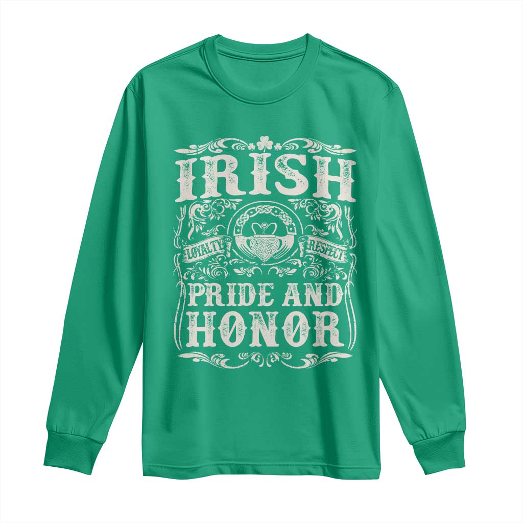 Irish Pride And Honor Long Sleeve Shirt Vintage Claddagh Ring Celtic Knot