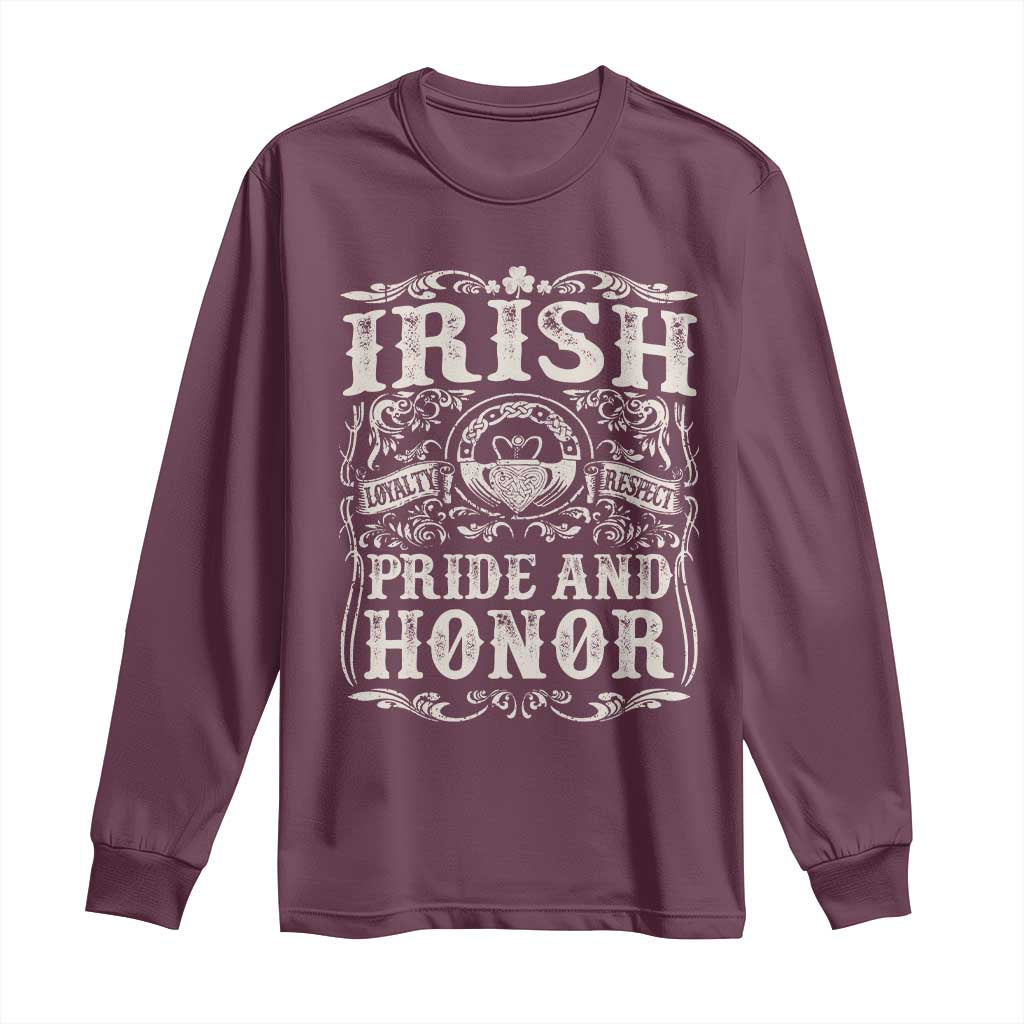 Irish Pride And Honor Long Sleeve Shirt Vintage Claddagh Ring Celtic Knot