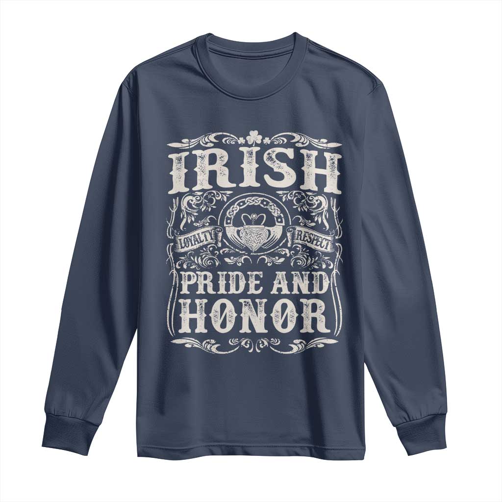 Irish Pride And Honor Long Sleeve Shirt Vintage Claddagh Ring Celtic Knot