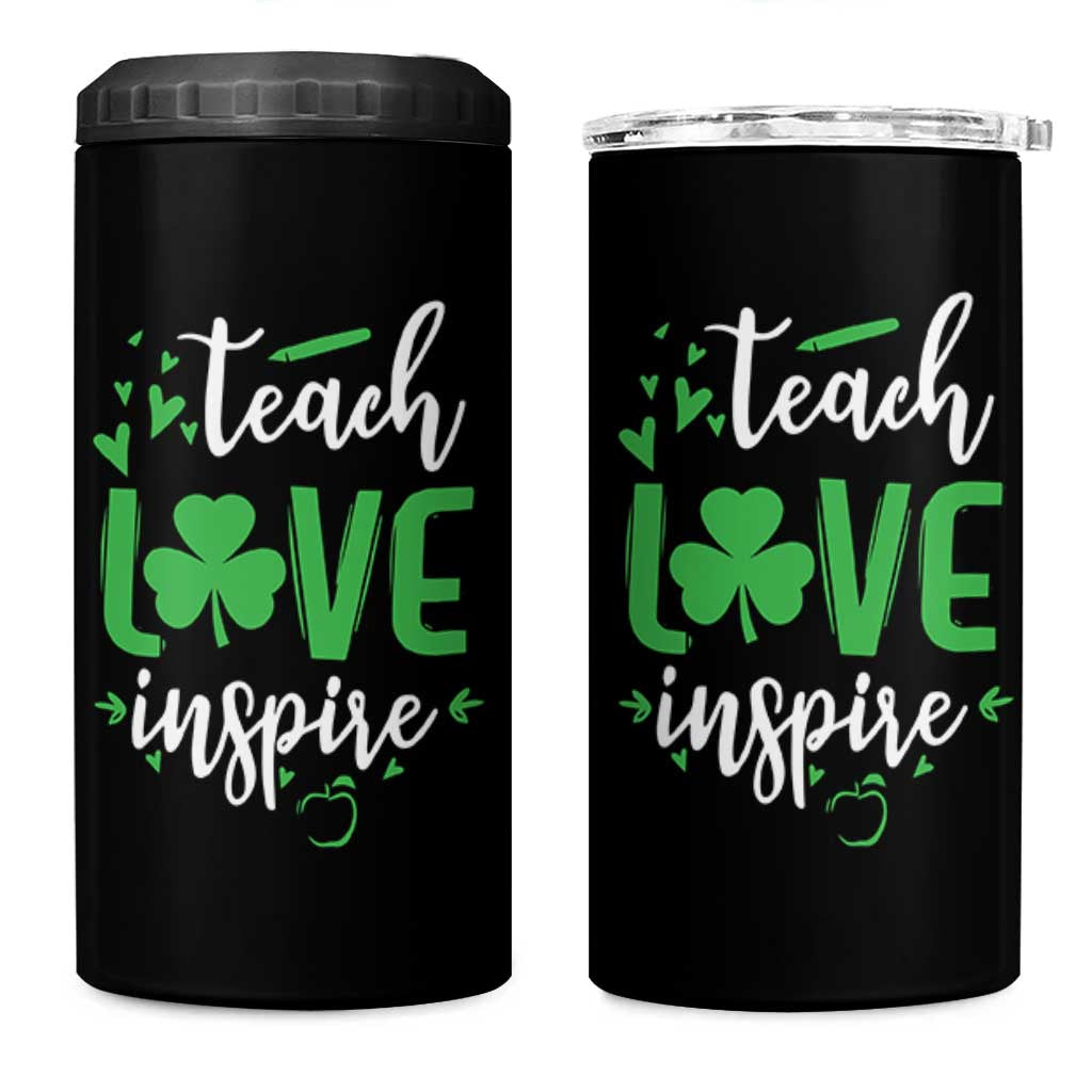 St Patrick's Day Teach Love Inspire 4 in 1 Can Cooler Tumbler Teacher Shamrock