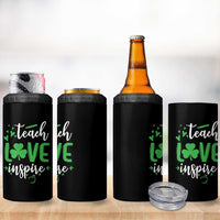 St Patrick's Day Teach Love Inspire 4 in 1 Can Cooler Tumbler Teacher Shamrock