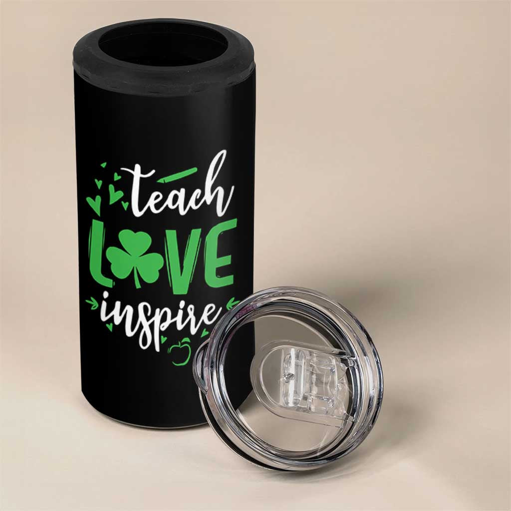 St Patrick's Day Teach Love Inspire 4 in 1 Can Cooler Tumbler Teacher Shamrock