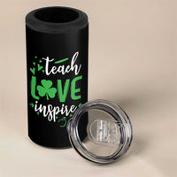 St Patrick's Day Teach Love Inspire 4 in 1 Can Cooler Tumbler Teacher Shamrock