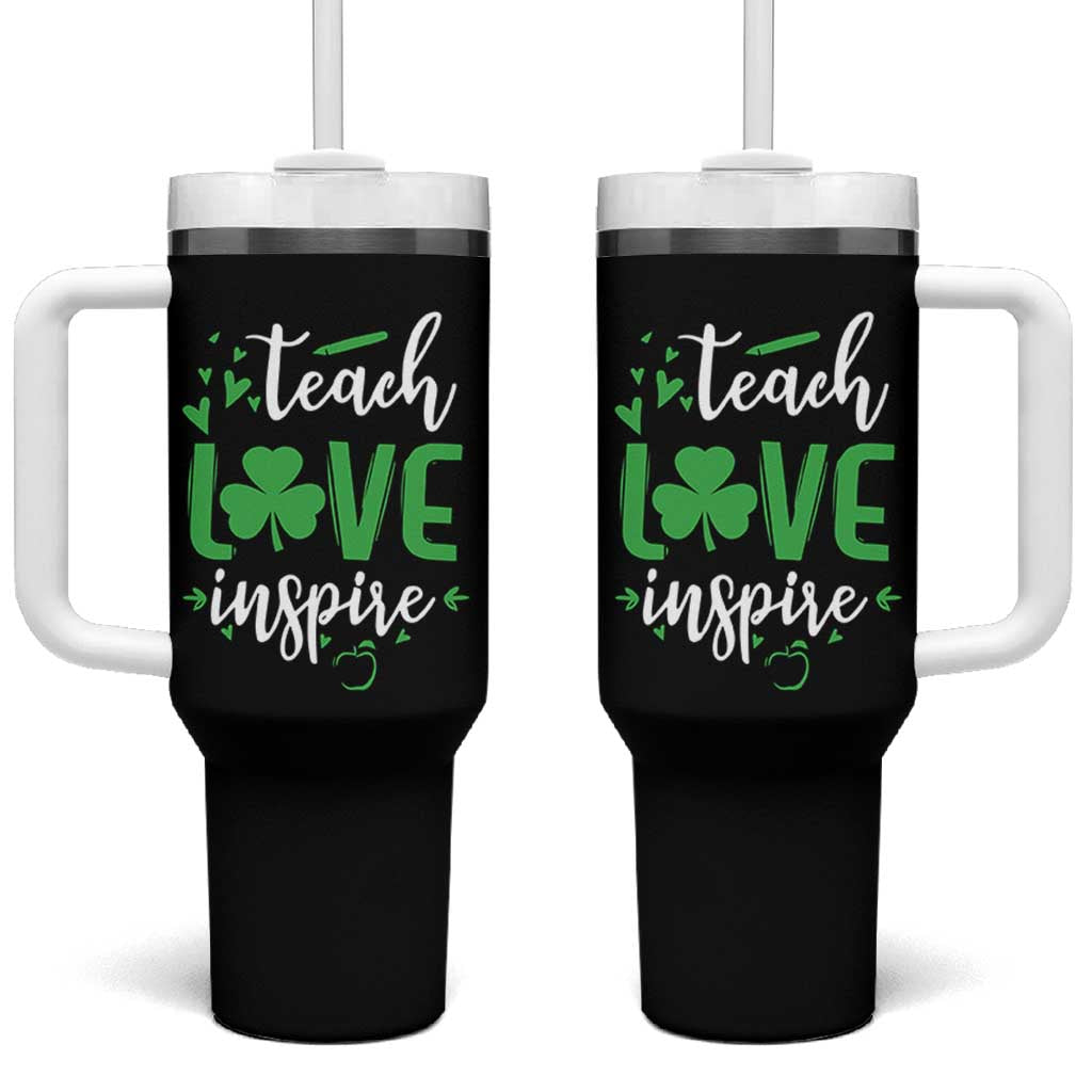 St Patrick's Day Teach Love Inspire Tumbler With Handle Teacher Shamrock
