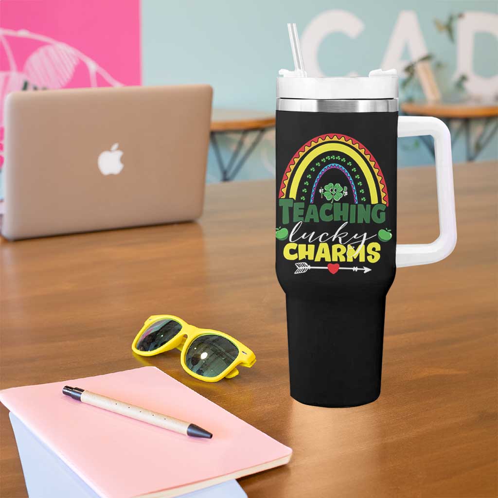 Funny St Patrick's Day Teacher Tumbler With Handle Teaching Lucky Charms