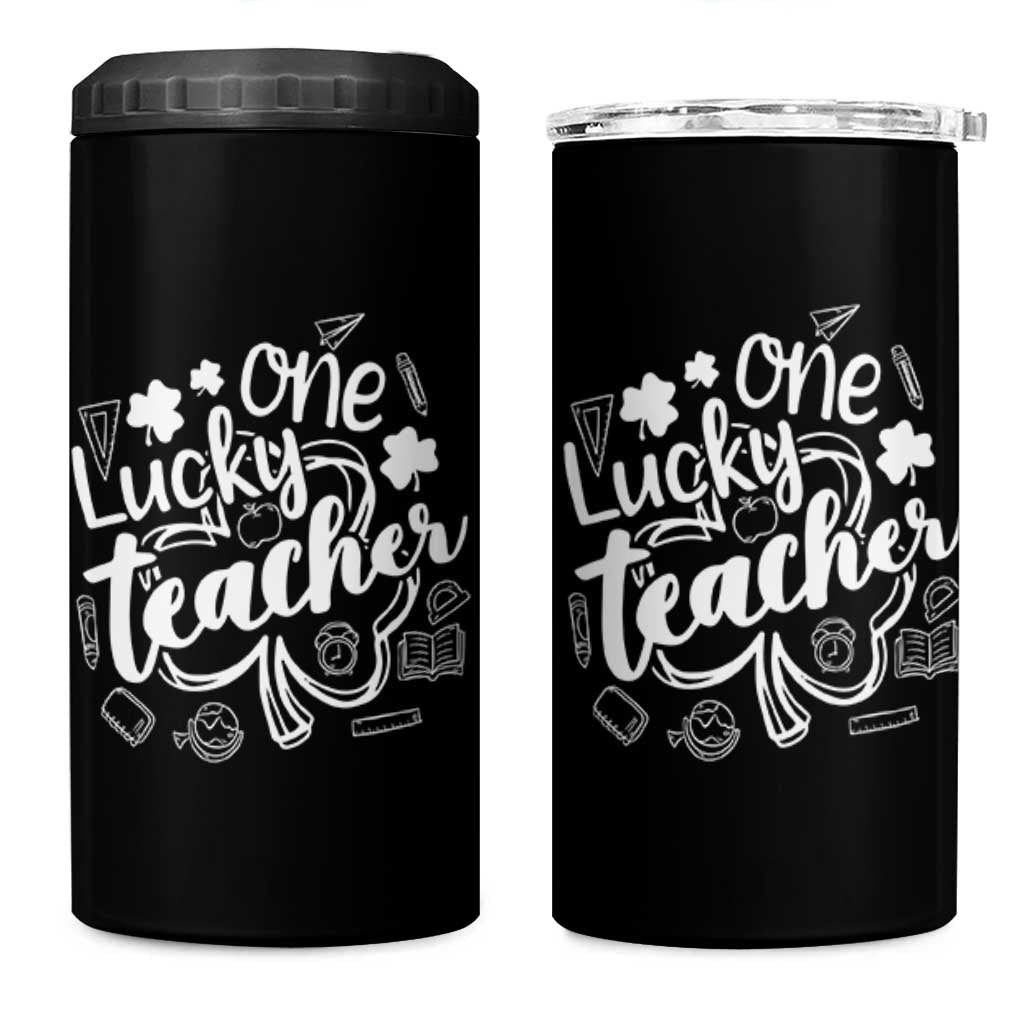 Funny St Patrick's Day Irish Teacher 4 in 1 Can Cooler Tumbler One Lucky Teacher Shamrock