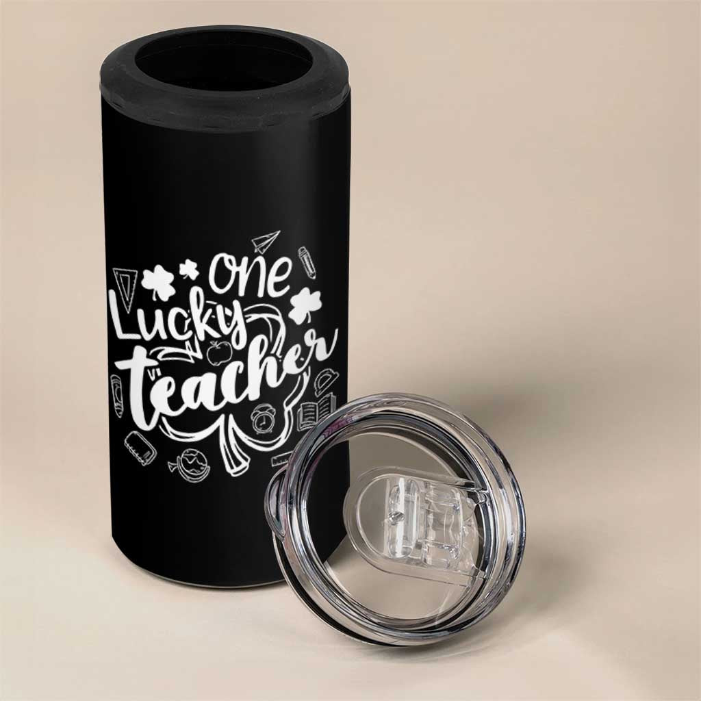 Funny St Patrick's Day Irish Teacher 4 in 1 Can Cooler Tumbler One Lucky Teacher Shamrock