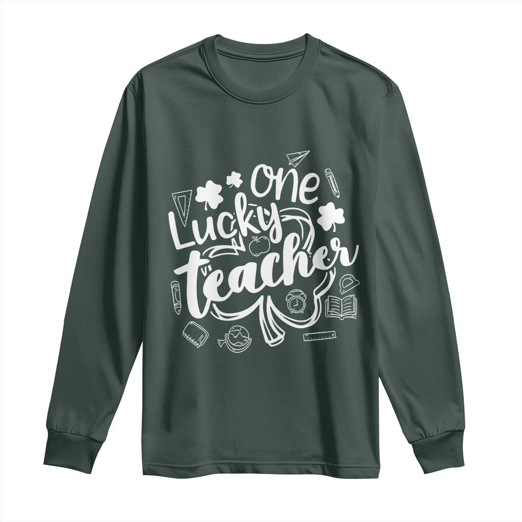 Funny St Patrick's Day Irish Teacher Long Sleeve Shirt One Lucky Teacher Shamrock