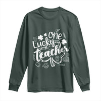 Funny St Patrick's Day Irish Teacher Long Sleeve Shirt One Lucky Teacher Shamrock