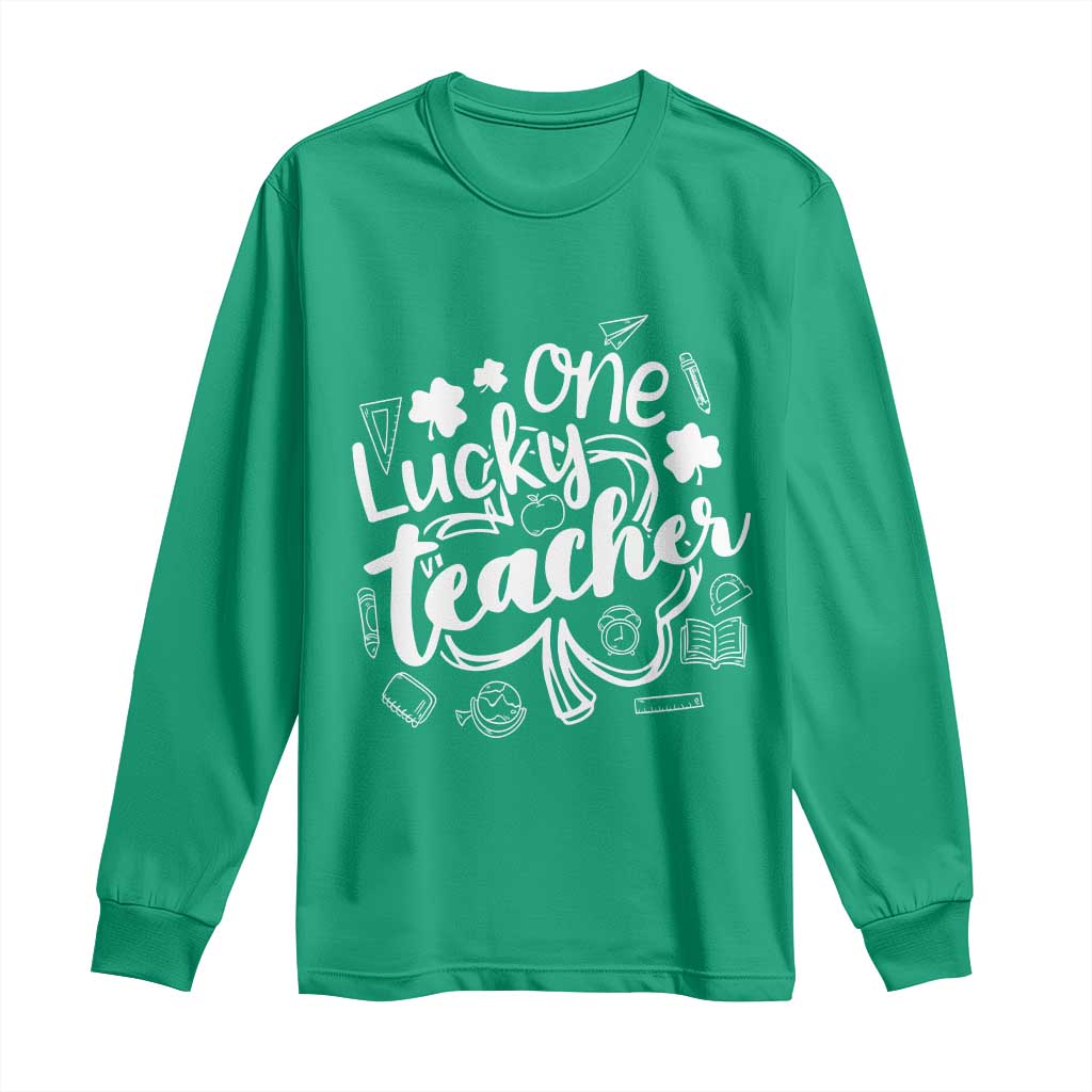 Funny St Patrick's Day Irish Teacher Long Sleeve Shirt One Lucky Teacher Shamrock