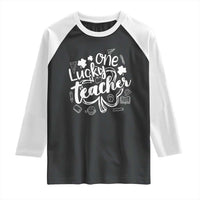 Funny St Patrick's Day Irish Teacher Raglan Shirt One Lucky Teacher Shamrock