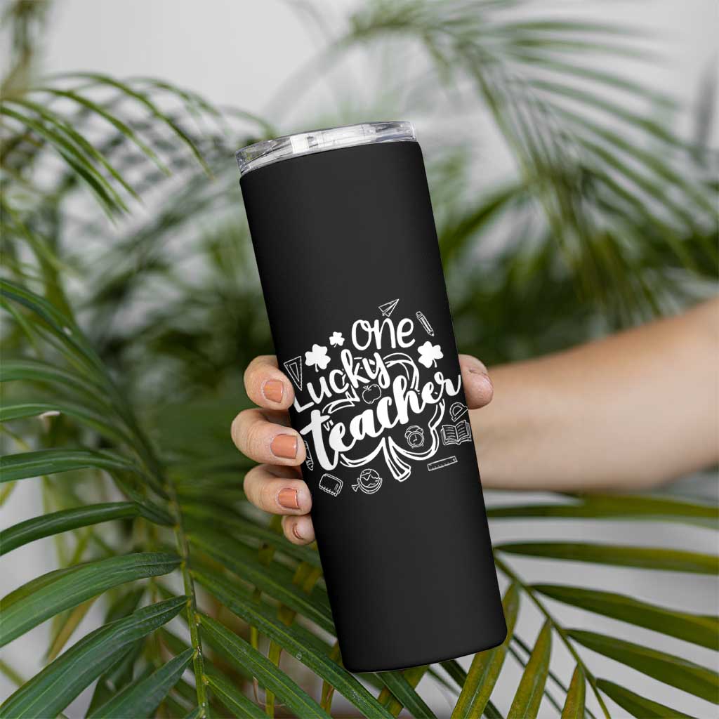 Funny St Patrick's Day Irish Teacher Skinny Tumbler One Lucky Teacher Shamrock