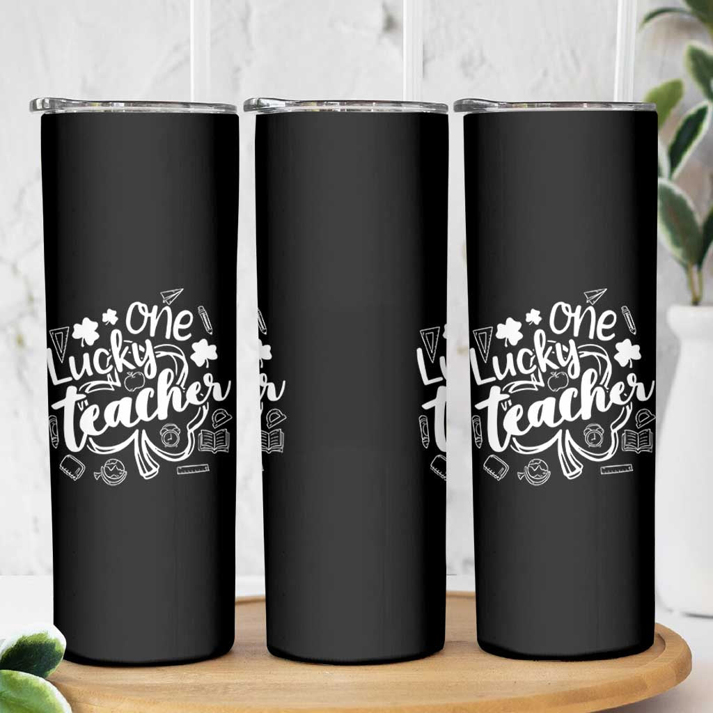 Funny St Patrick's Day Irish Teacher Skinny Tumbler One Lucky Teacher Shamrock