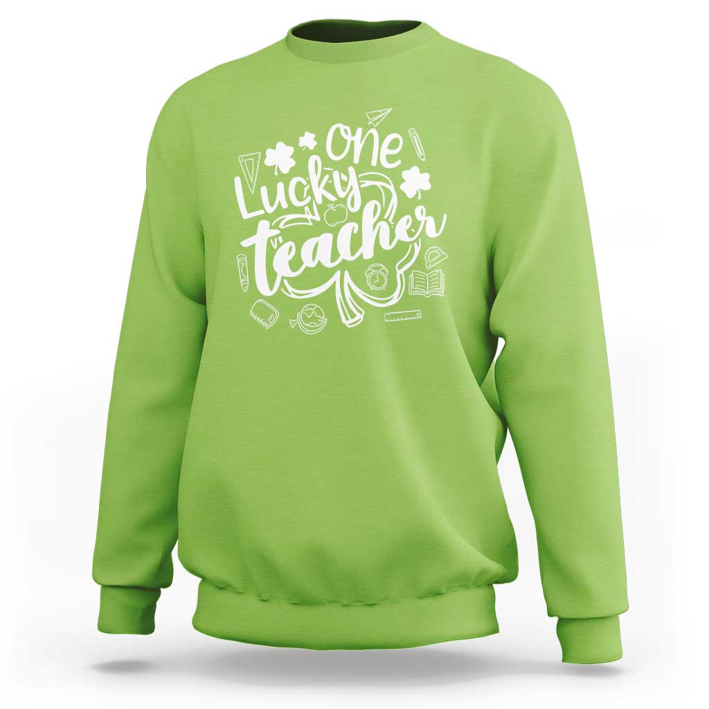 Funny St Patrick's Day Irish Teacher Sweatshirt One Lucky Teacher Shamrock