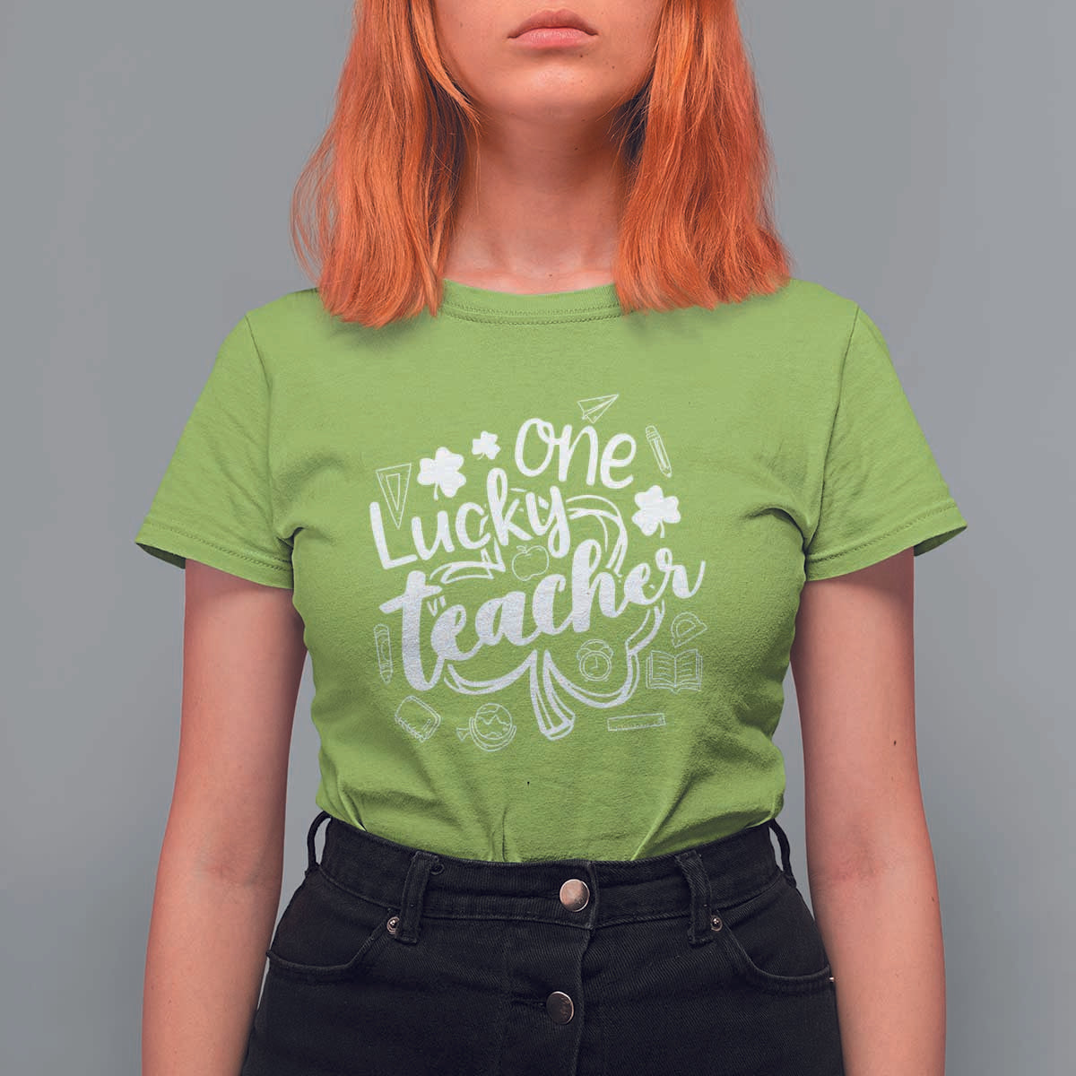 Funny St Patrick's Day Irish Teacher T Shirt For Women One Lucky Teacher Shamrock
