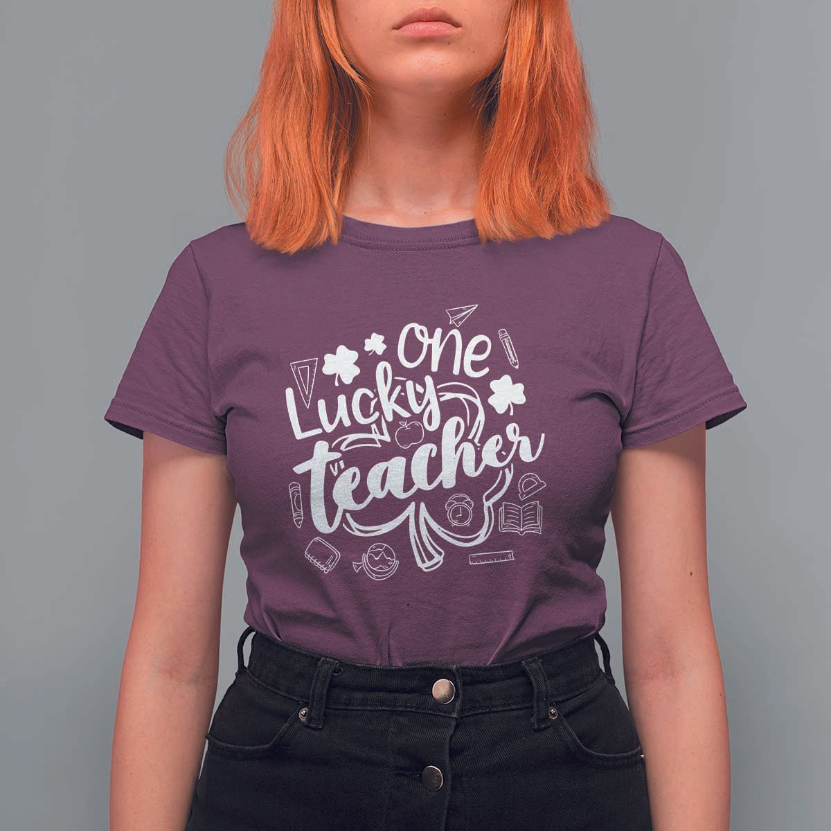 Funny St Patrick's Day Irish Teacher T Shirt For Women One Lucky Teacher Shamrock