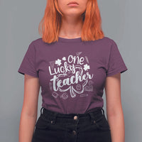 Funny St Patrick's Day Irish Teacher T Shirt For Women One Lucky Teacher Shamrock