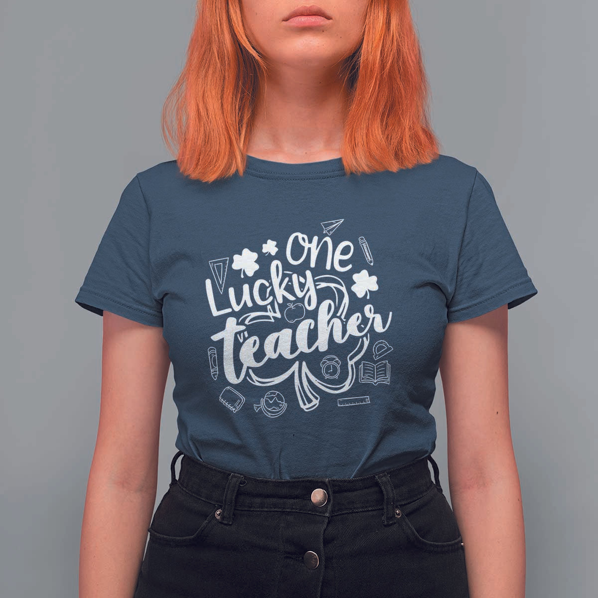 Funny St Patrick's Day Irish Teacher T Shirt For Women One Lucky Teacher Shamrock