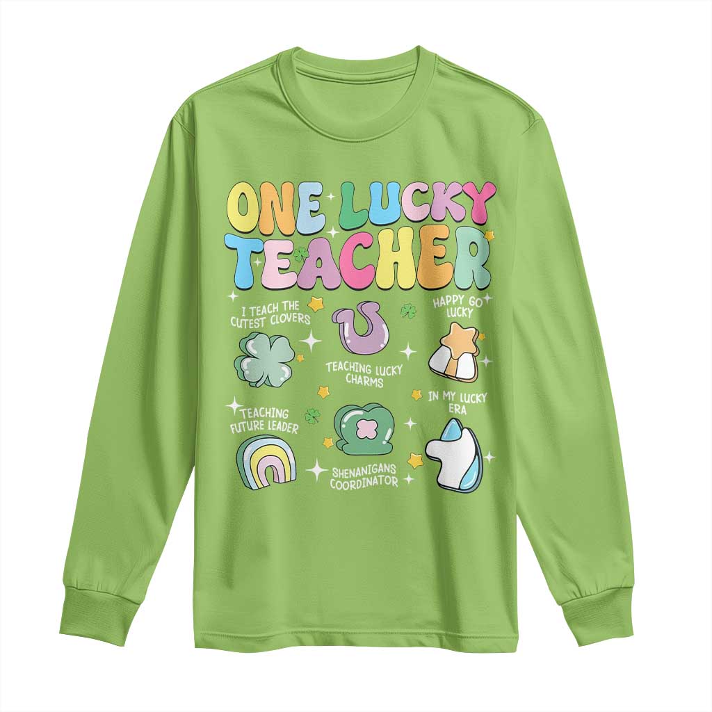 Funny St Patrick's Day Irish Teacher Long Sleeve Shirt One Lucky Teacher Lucky Era Shamrock