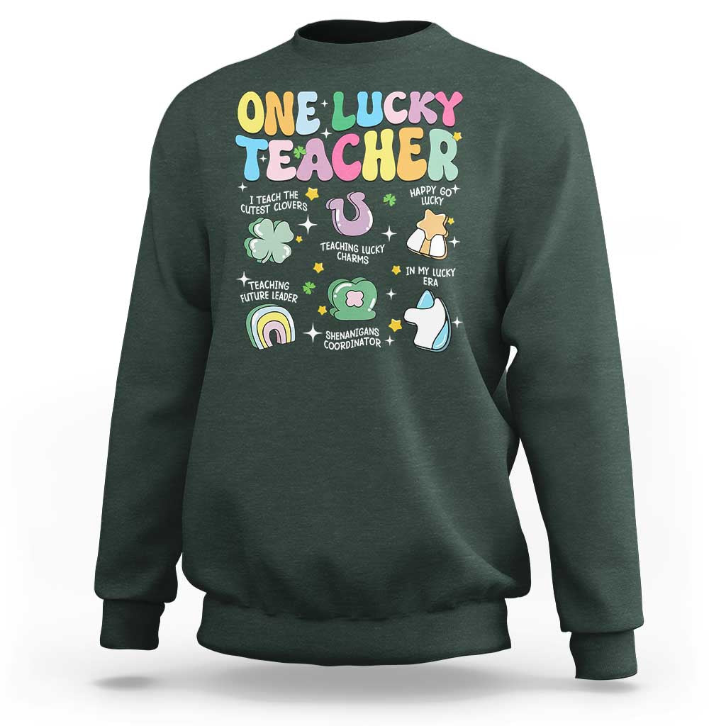 Funny St Patrick's Day Irish Teacher Sweatshirt One Lucky Teacher Lucky Era Shamrock