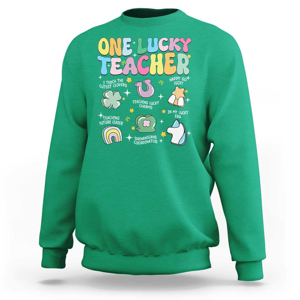 Funny St Patrick's Day Irish Teacher Sweatshirt One Lucky Teacher Lucky Era Shamrock