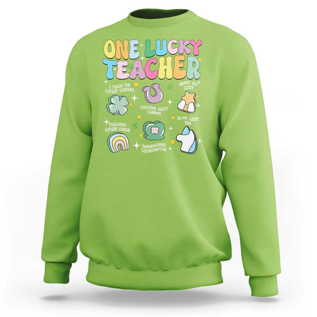 Funny St Patrick's Day Irish Teacher Sweatshirt One Lucky Teacher Lucky Era Shamrock