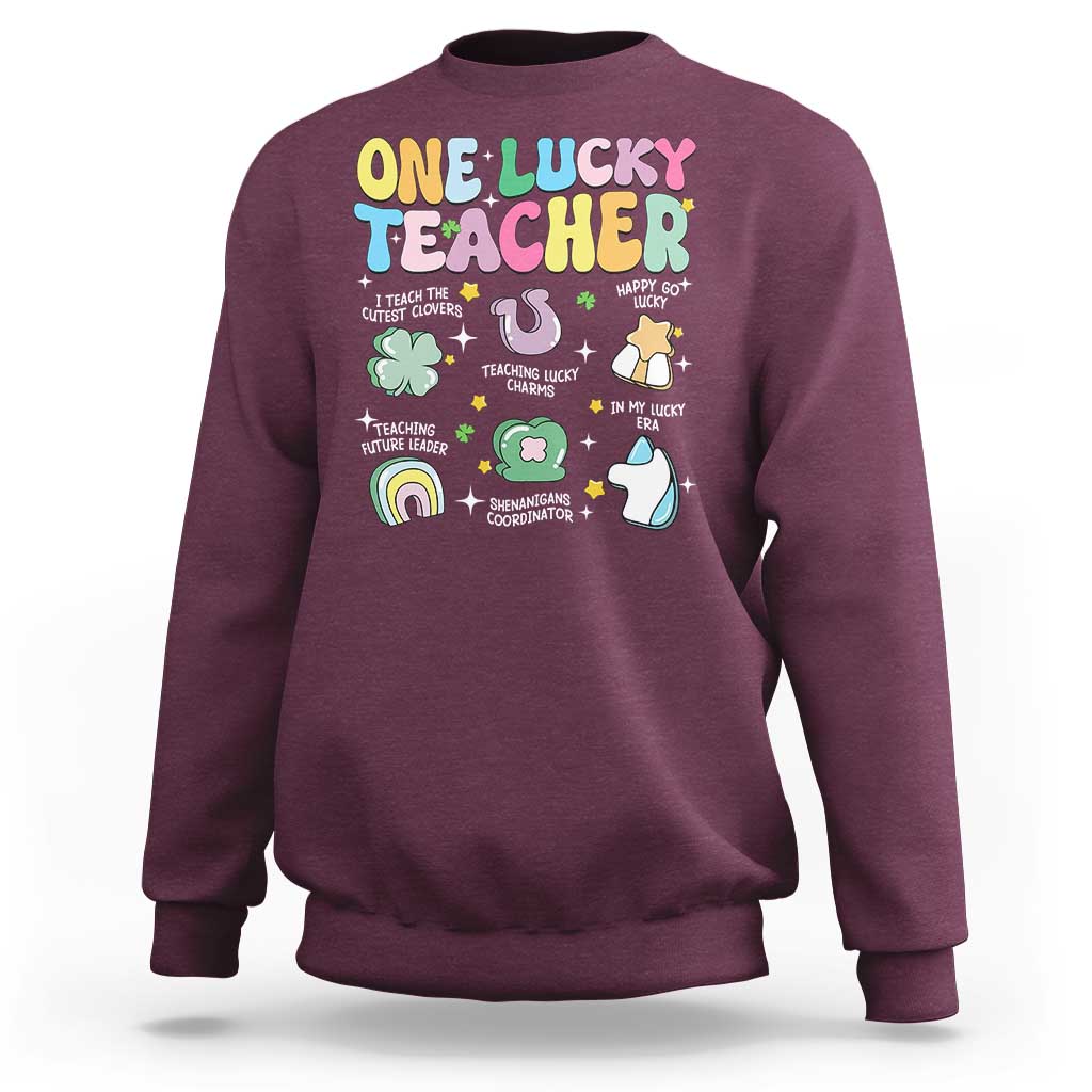 Funny St Patrick's Day Irish Teacher Sweatshirt One Lucky Teacher Lucky Era Shamrock