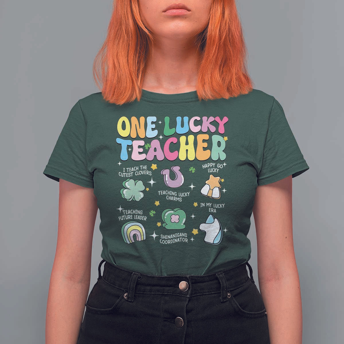 Funny St Patrick's Day Irish Teacher T Shirt For Women One Lucky Teacher Lucky Era Shamrock