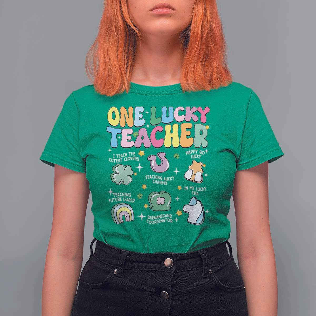 Funny St Patrick's Day Irish Teacher T Shirt For Women One Lucky Teacher Lucky Era Shamrock