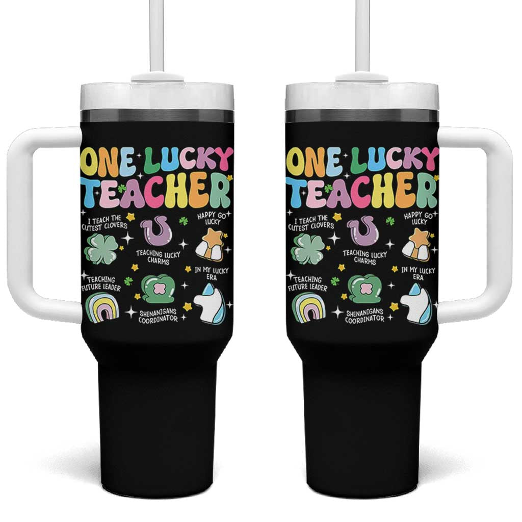 Funny St Patrick's Day Irish Teacher Tumbler With Handle One Lucky Teacher Lucky Era Shamrock