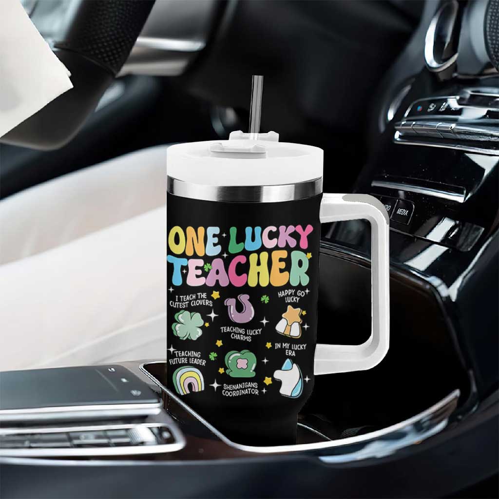 Funny St Patrick's Day Irish Teacher Tumbler With Handle One Lucky Teacher Lucky Era Shamrock