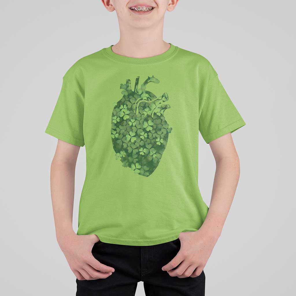 Funny St Patrick's Day Shamrock Heart Cardiac Nurse Anatomy T Shirt For Kid