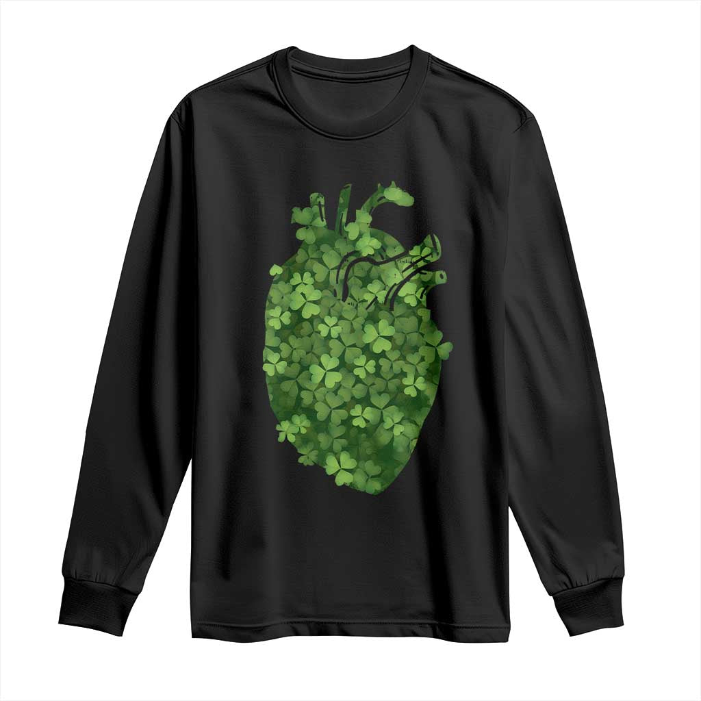 Funny St Patrick's Day Shamrock Heart Cardiac Nurse Anatomy Long Sleeve Shirt