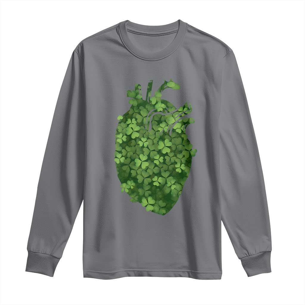 Funny St Patrick's Day Shamrock Heart Cardiac Nurse Anatomy Long Sleeve Shirt