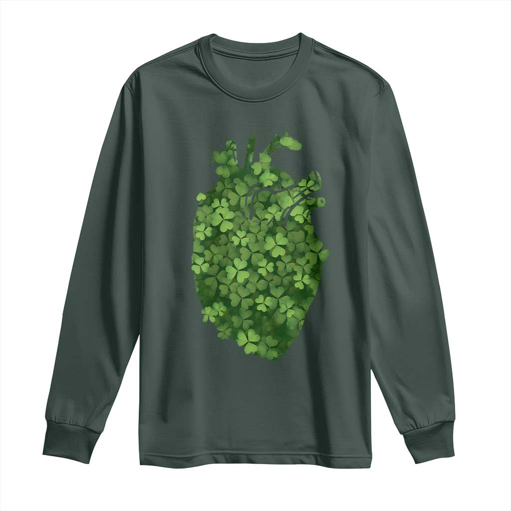 Funny St Patrick's Day Shamrock Heart Cardiac Nurse Anatomy Long Sleeve Shirt