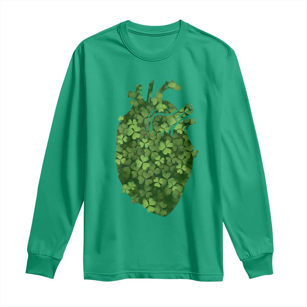 Funny St Patrick's Day Shamrock Heart Cardiac Nurse Anatomy Long Sleeve Shirt