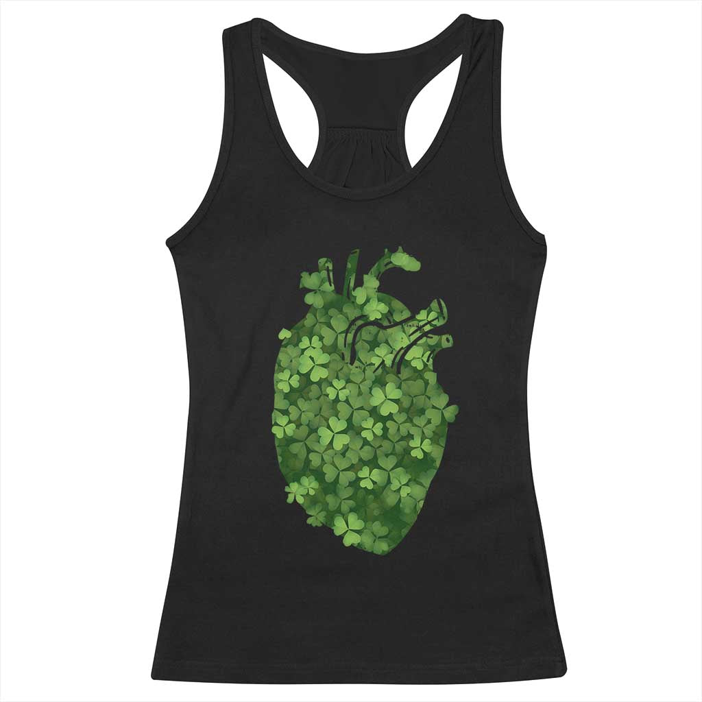 Funny St Patrick's Day Shamrock Heart Cardiac Nurse Anatomy Racerback Tank Top