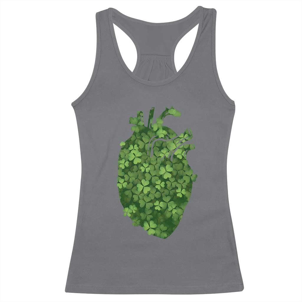 Funny St Patrick's Day Shamrock Heart Cardiac Nurse Anatomy Racerback Tank Top