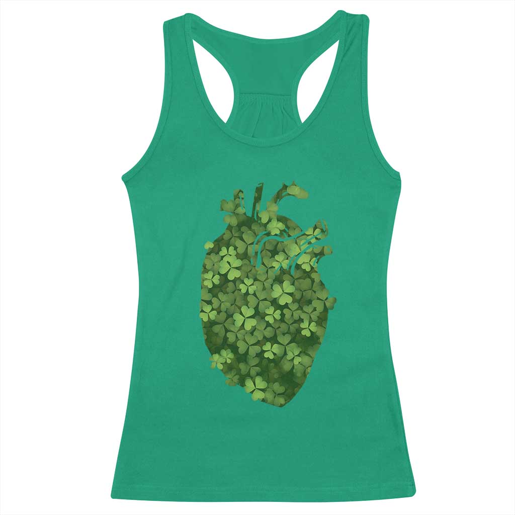 Funny St Patrick's Day Shamrock Heart Cardiac Nurse Anatomy Racerback Tank Top