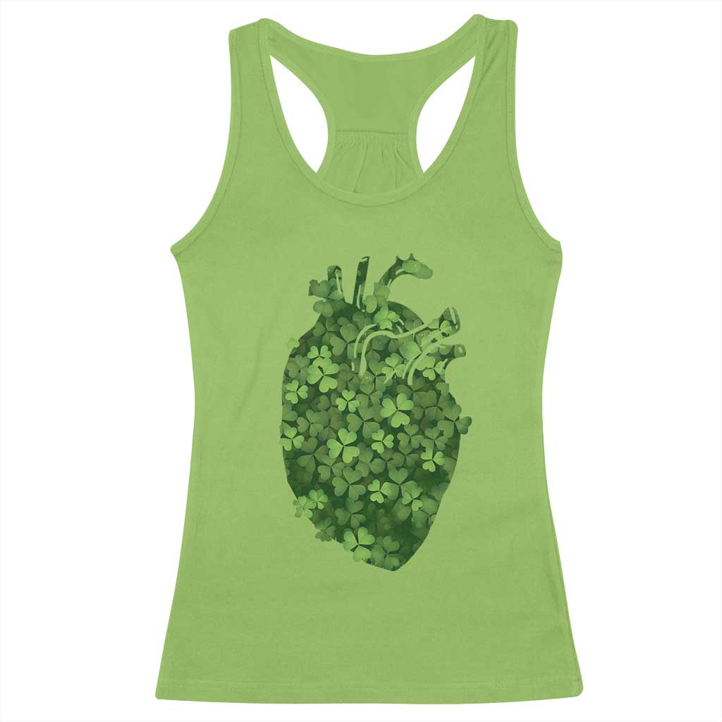 Funny St Patrick's Day Shamrock Heart Cardiac Nurse Anatomy Racerback Tank Top