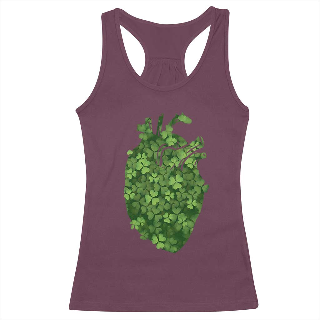 Funny St Patrick's Day Shamrock Heart Cardiac Nurse Anatomy Racerback Tank Top