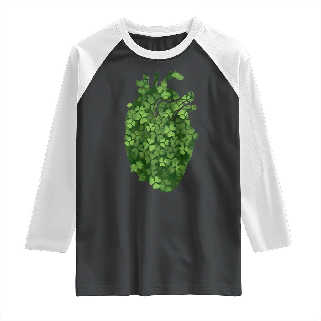Funny St Patrick's Day Shamrock Heart Cardiac Nurse Anatomy Raglan Shirt