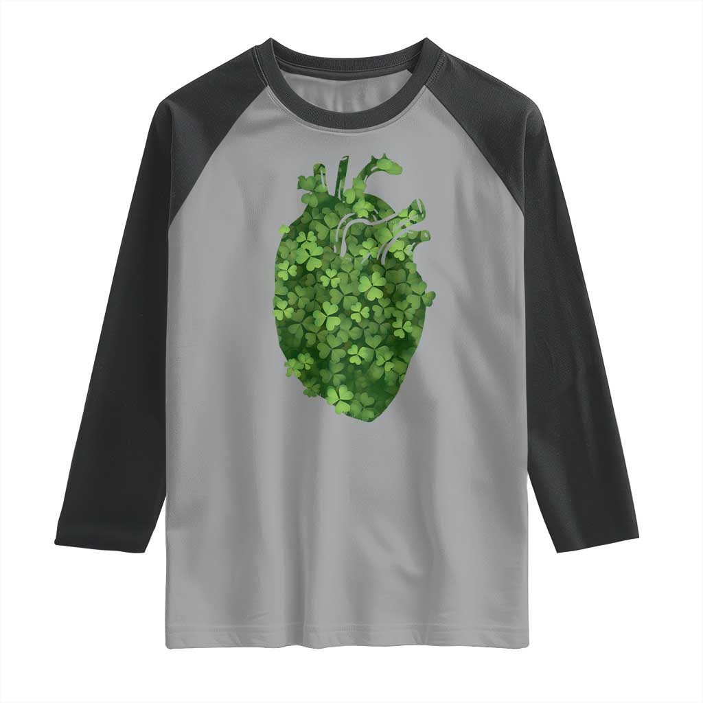 Funny St Patrick's Day Shamrock Heart Cardiac Nurse Anatomy Raglan Shirt