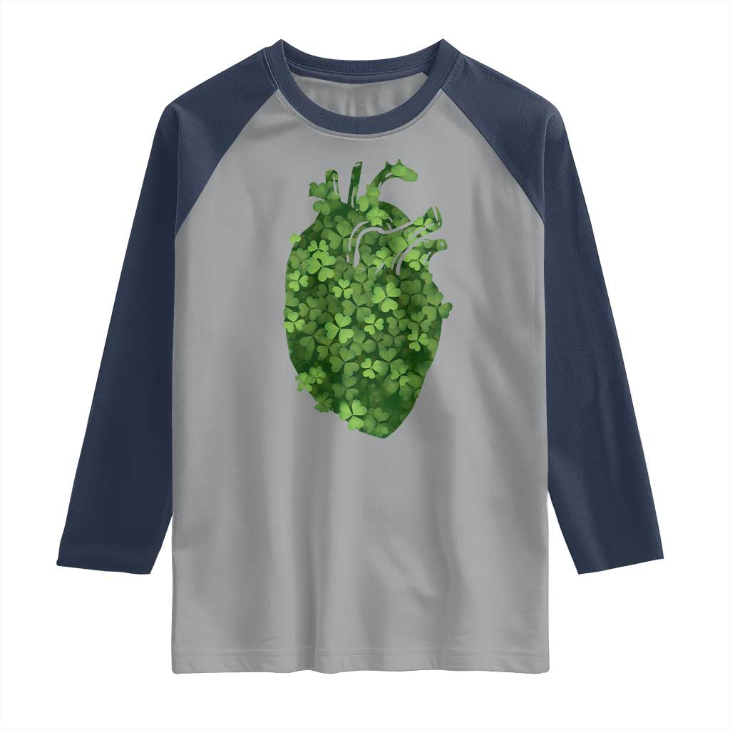 Funny St Patrick's Day Shamrock Heart Cardiac Nurse Anatomy Raglan Shirt