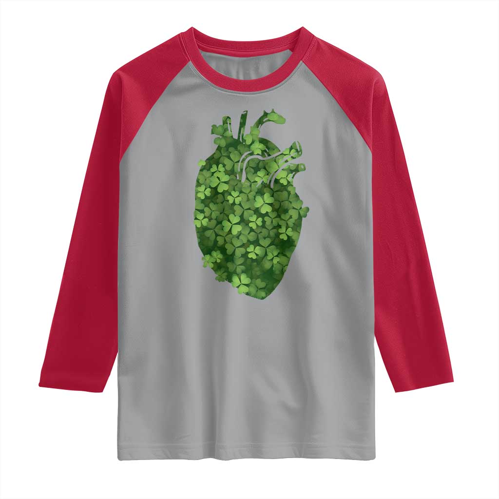 Funny St Patrick's Day Shamrock Heart Cardiac Nurse Anatomy Raglan Shirt